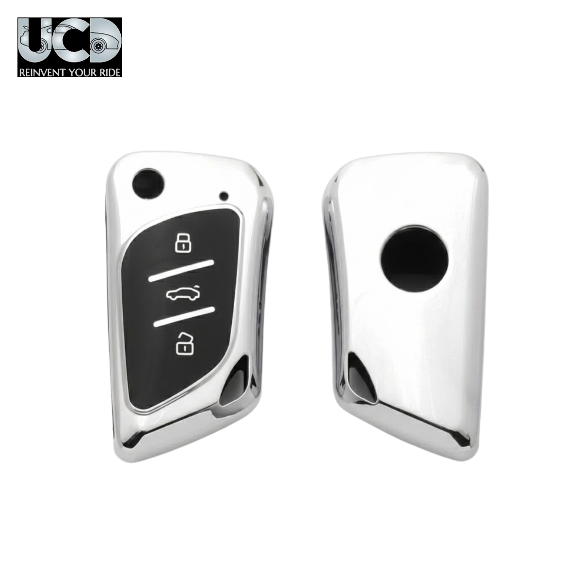 Car Key Cover Chromium Series Compatible with Xhorse DF Model Universal Remote Flip Key (3 Button) | Premium Chrome Finish Hard Case | 360° Protection | Scratch Resistant Key Cover with Keychain | Pack of 1