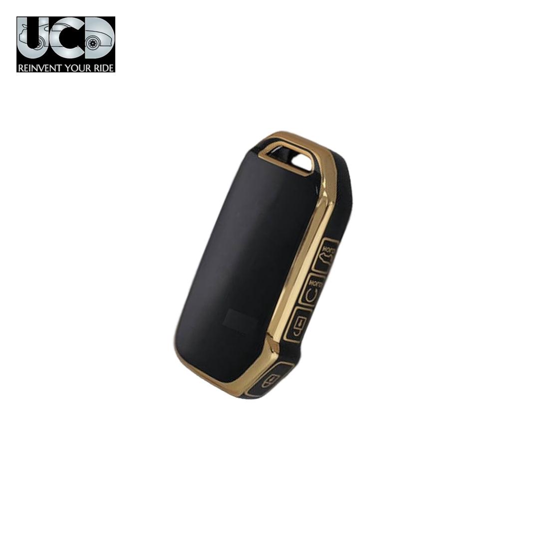 TPU Gold Series Car Key Cover With TPU Gold Key Chain For Kia Seltos 2020+