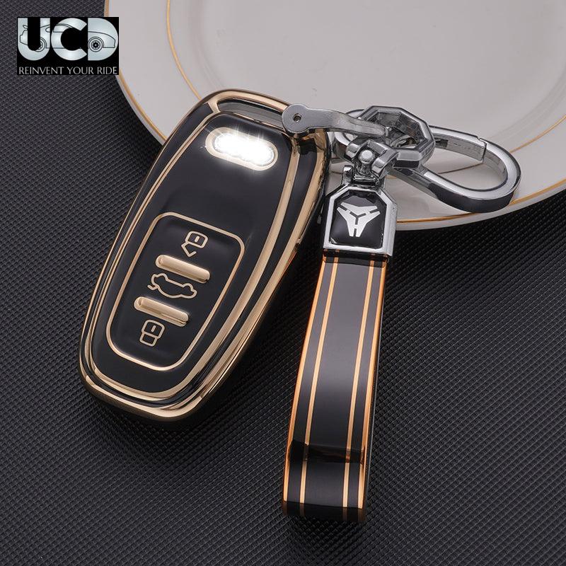TPU Gold Series Car Key Cover With TPU Gold Key Chain For Audi RS