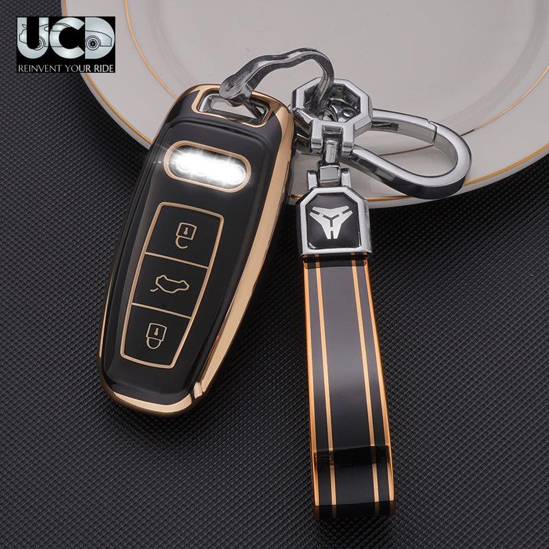 TPU Gold Series Car Key Cover With TPU Gold Key Chain For Audi RS