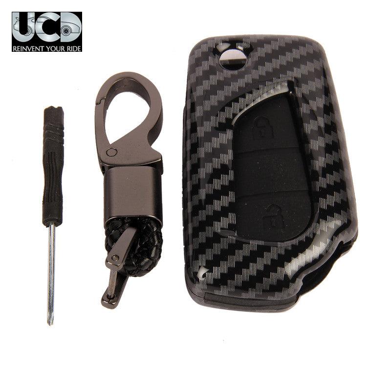ABS Carbon Car Key Cover for Toyota Fortuner 2 Button Flipkey